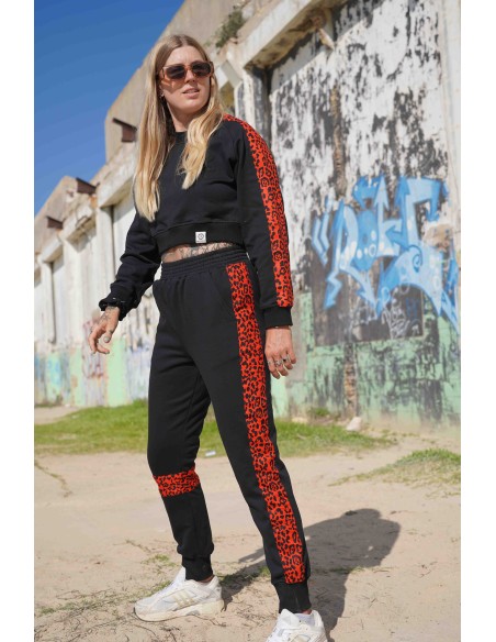 Crop Pullover RED LEOPARD