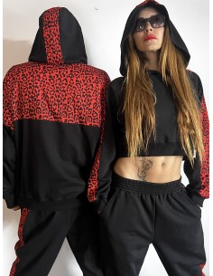 Crop Hoodie RED LEOPARD