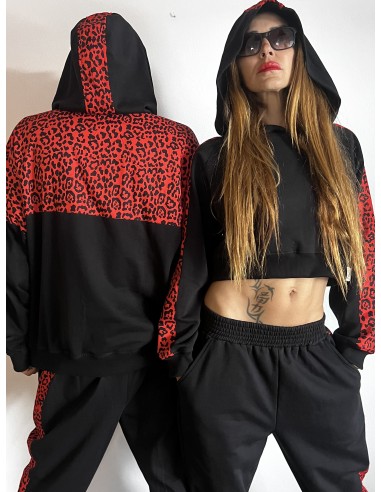 Crop Hoodie RED LEOPARD