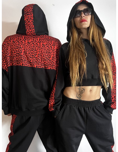 Crop Hoodie RED LEOPARD