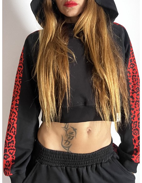 Crop Hoodie RED LEOPARD
