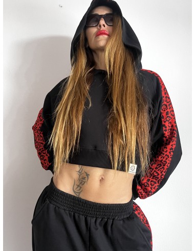 Crop Hoodie RED LEOPARD