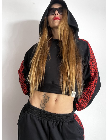 Crop Hoodie RED LEOPARD