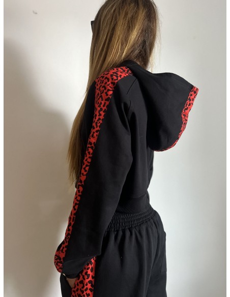 Crop Hoodie RED LEOPARD